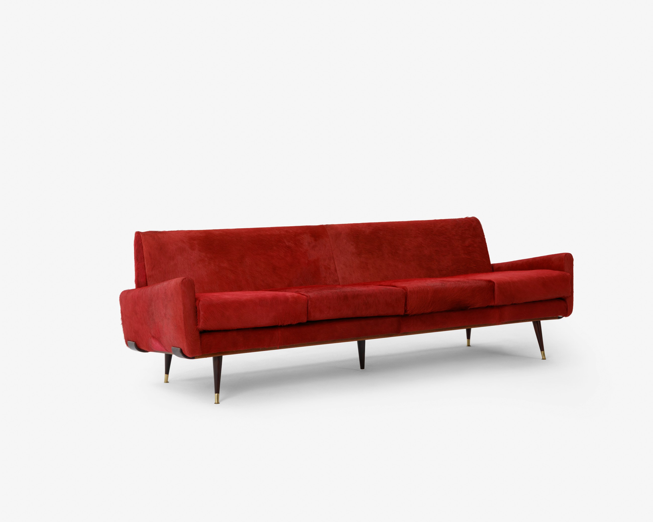 Detail of the Jorge Zalszupin 801 series, sculptural wooden base and upholstery